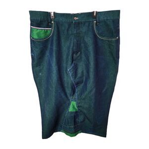 ​RARE Vtg 90s FUBU The Collection Denim Maxi Skirt W46 L34 Blue Green Hip Hop